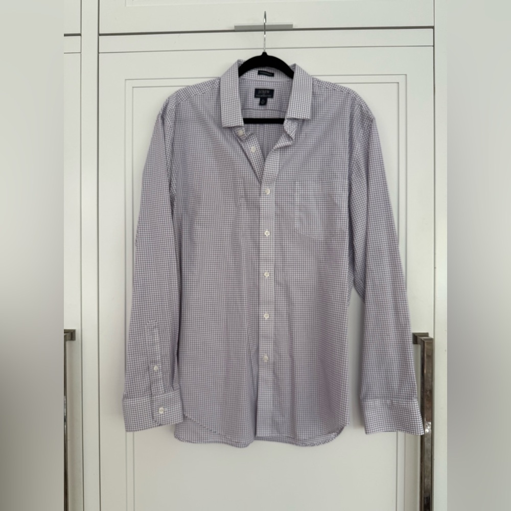 J. Crew Men's Thompson Purple Check Dress Shirt Flex Wrinkle Free